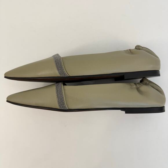 Brunello Cucinelli Leather Ballet Flats Semi-Pointed Beaded Accent 37.5 (US 7.5) - Picture 7 of 13